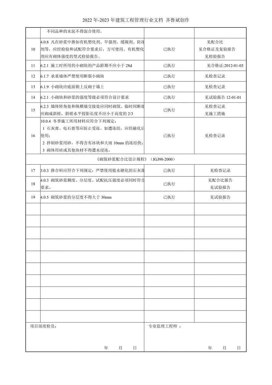 301A变电站工程建设标准强制性条文执行检查及汇总表_第5页