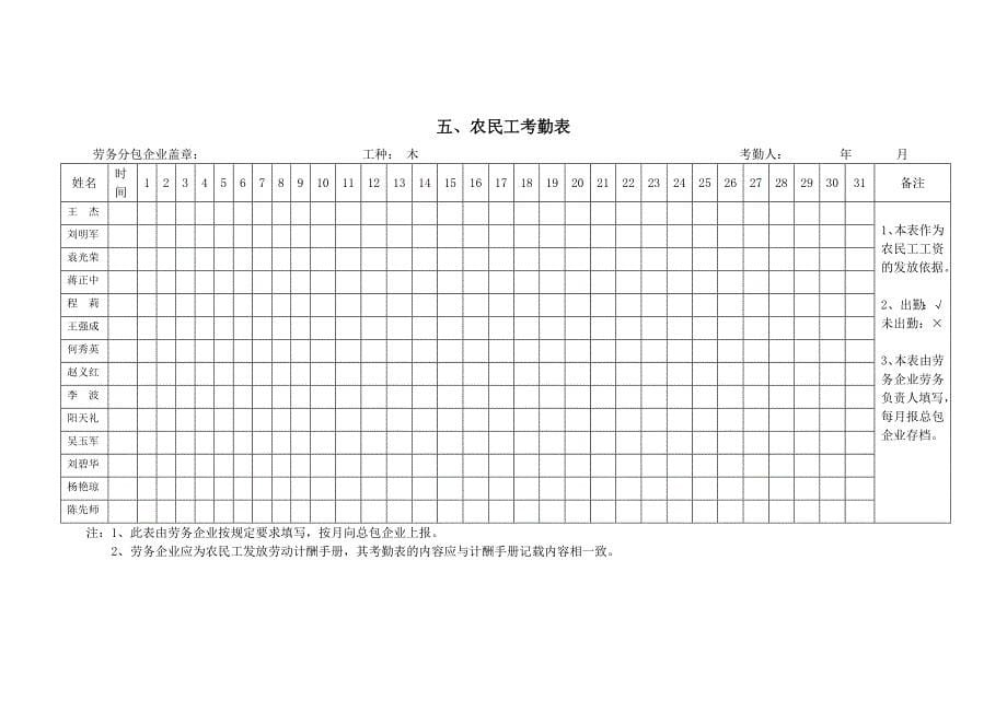 农民工考勤表_第5页