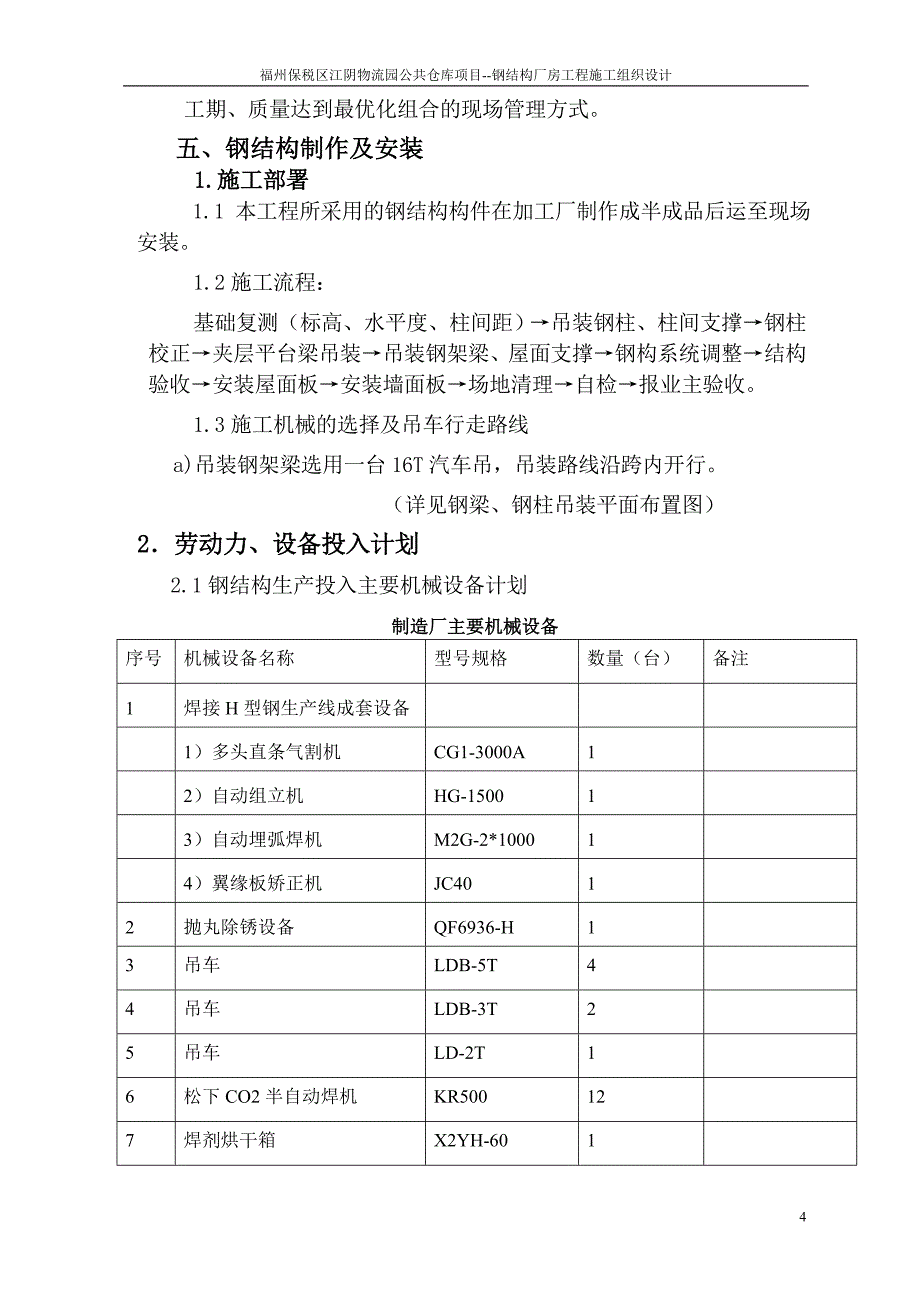 XX保税区江阴物流园公共仓库项目钢结构厂房工程施工组织设计_第4页