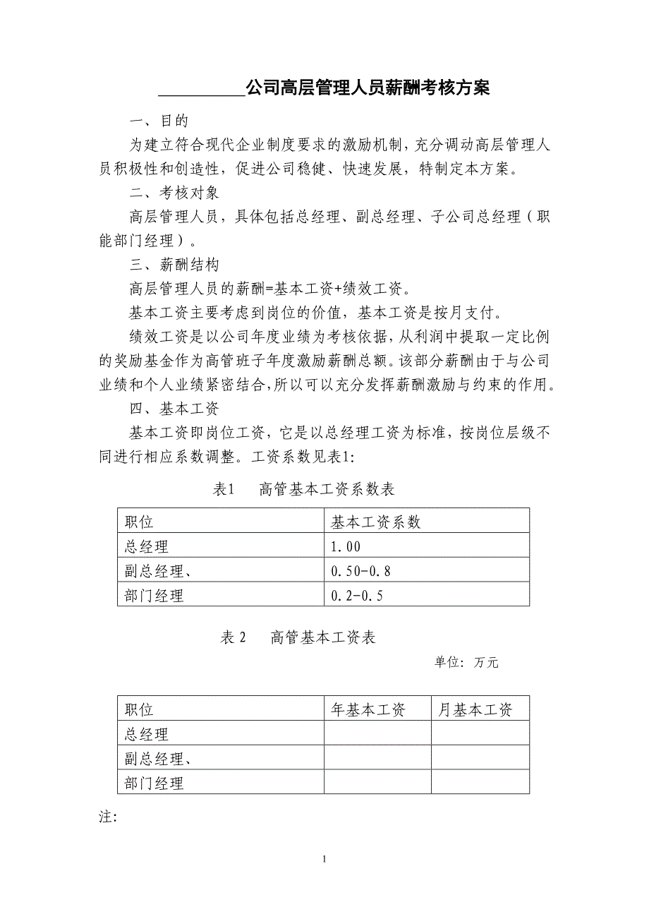 高管人员薪酬方案_第1页