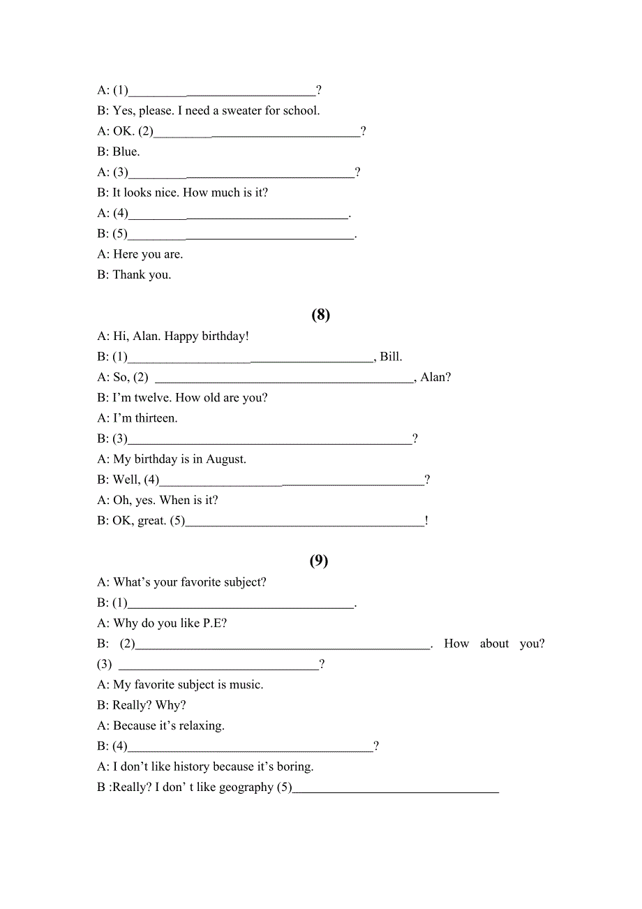 七上英语期末专项训练--补全对话.doc_第3页