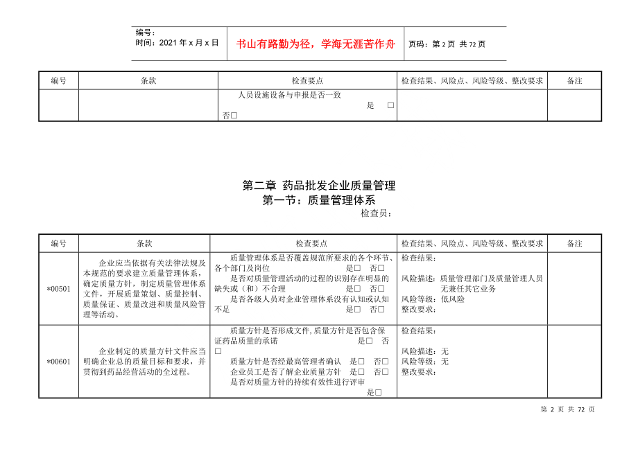 新版GSP内审-批发企业实施GSP内审表_第2页