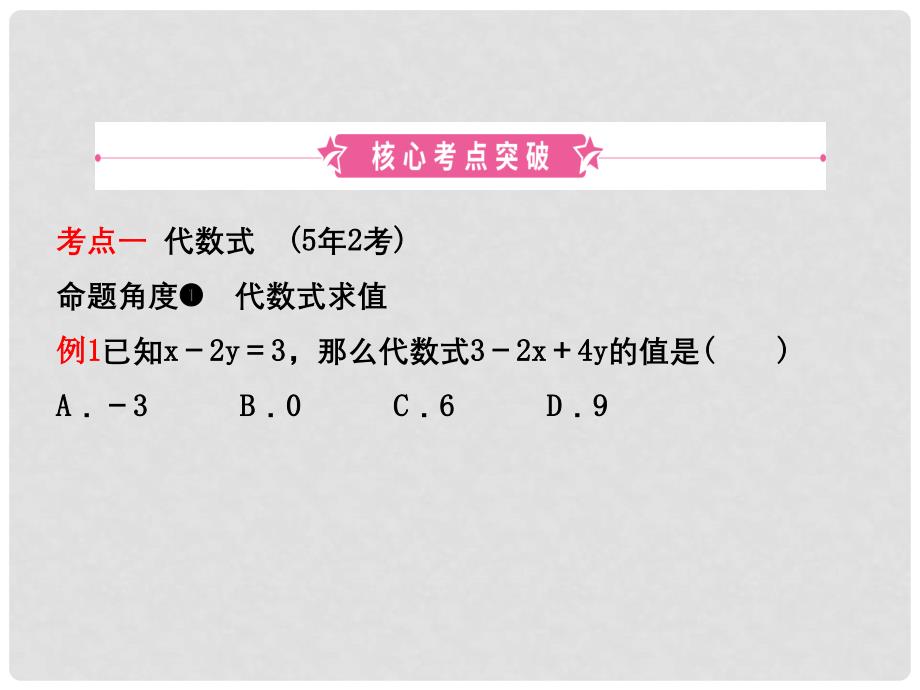 中考数学复习 第一章 数与式 第二节 代数式及整式（含因式分解）课件_第2页