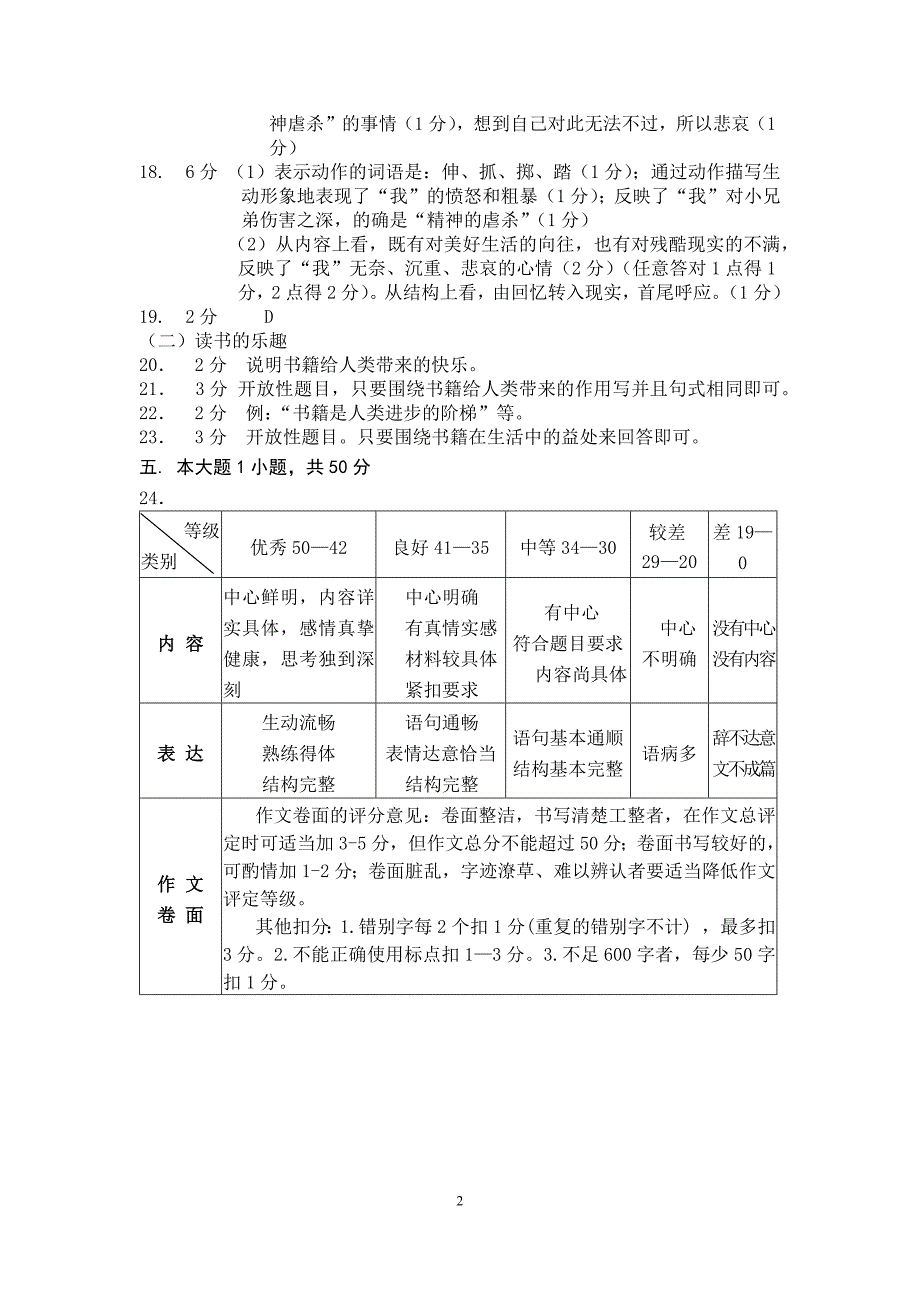 七年级（上）语文第一次月考试卷答案_第2页