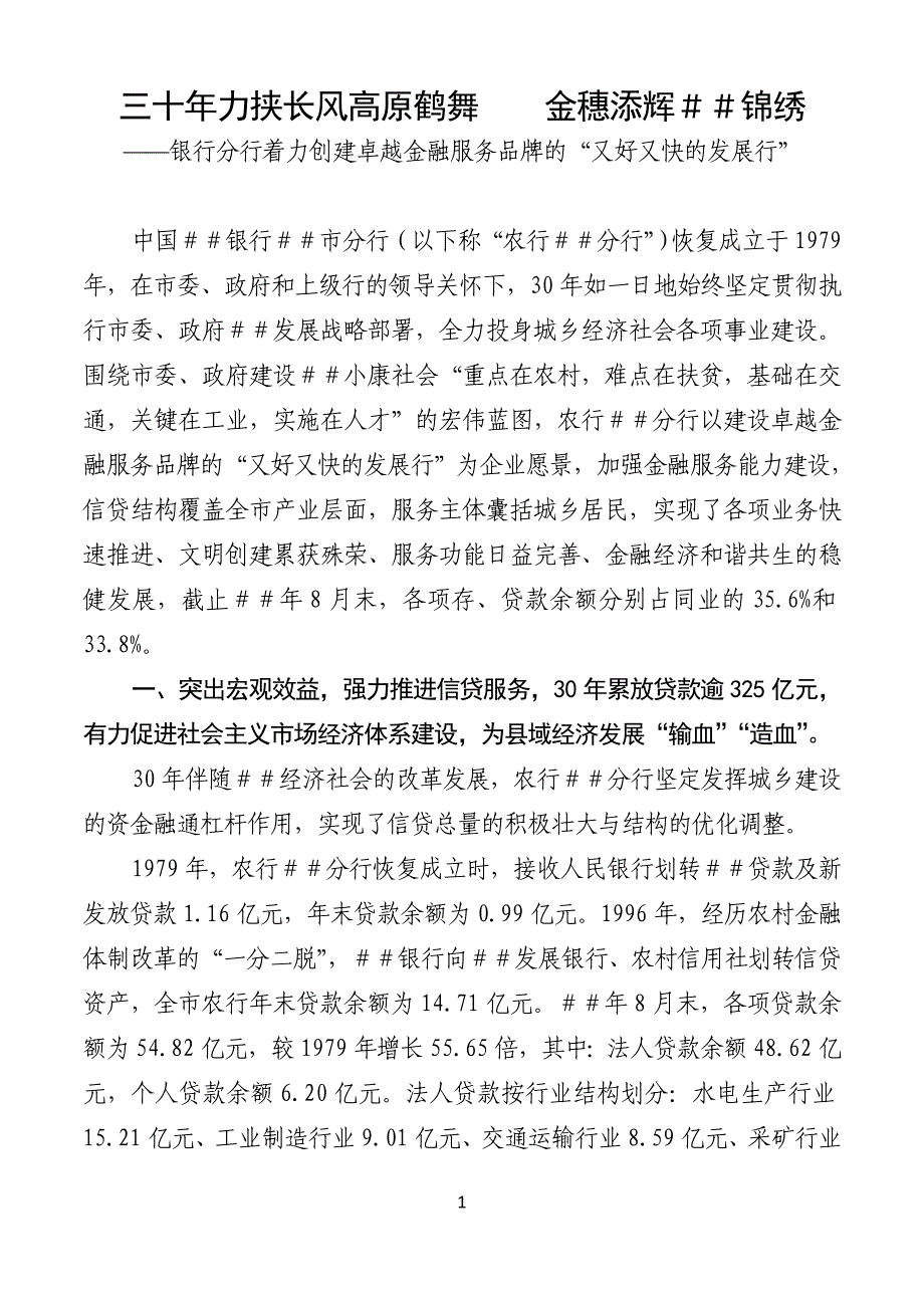 银行分行着力创建卓越金融服务品牌的“又好又快的发展行”_第1页