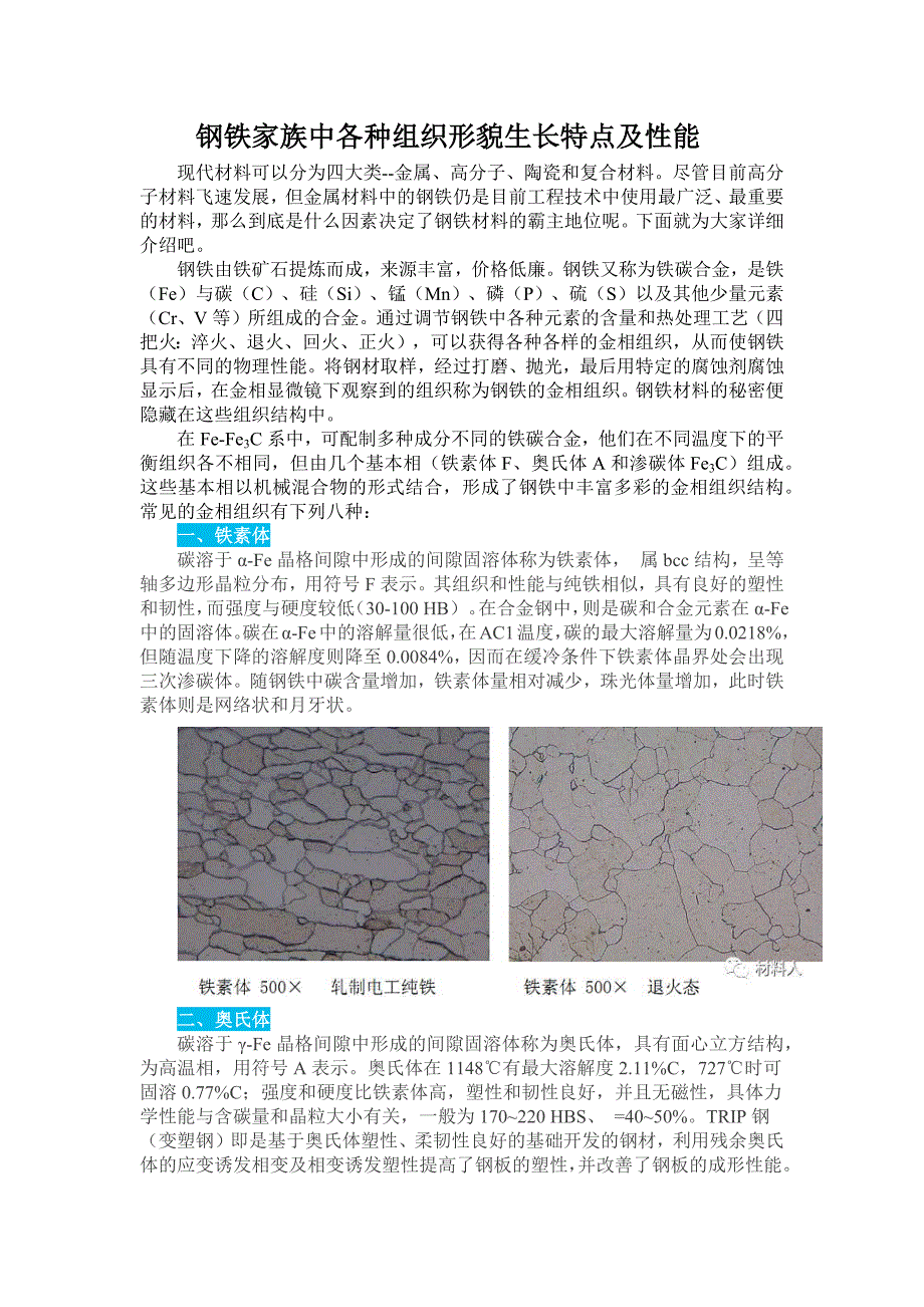 钢铁家族中各种组织形貌生长特点及性能_第1页