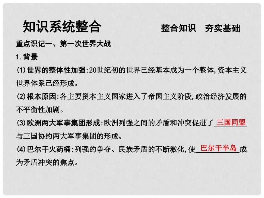 高考历史一轮复习 20世纪的战争与和平 第一单元 第一次世界大战与凡尔赛——华盛顿体系课件 选修3.ppt_第3页