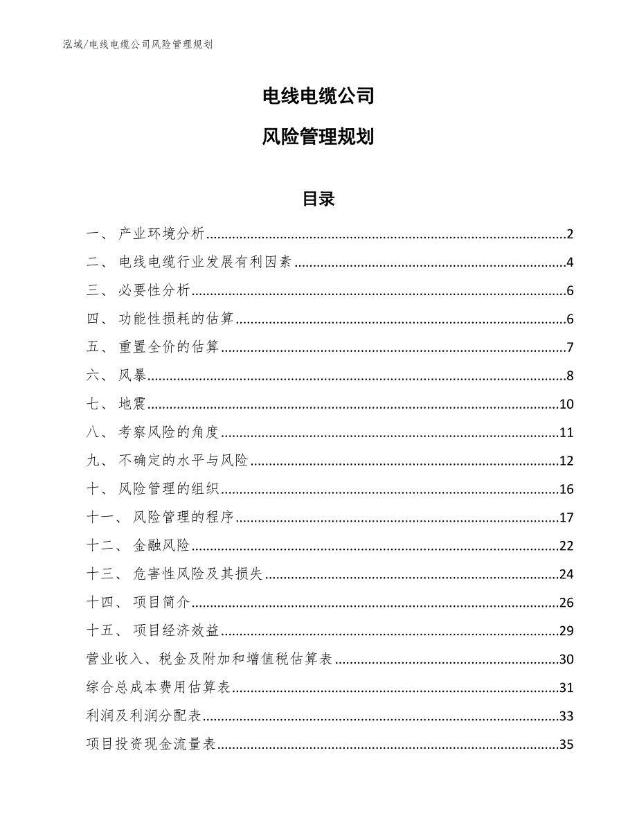 电线电缆公司风险管理规划【参考】_第1页