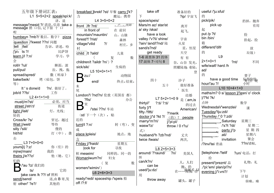 科普版五年级英语下册单词卡_第1页