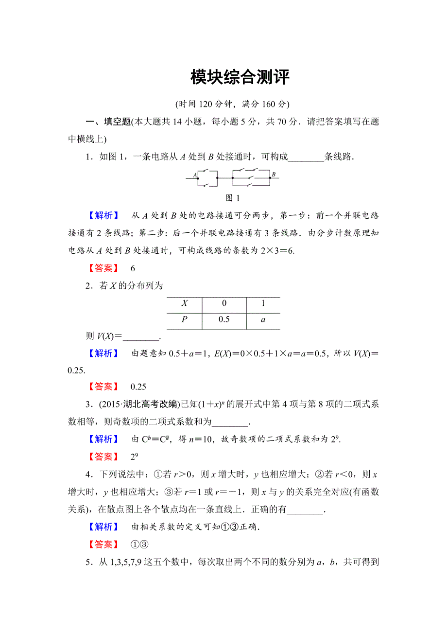 高中数学苏教版选修23模块综合测评 Word版含解析_第1页