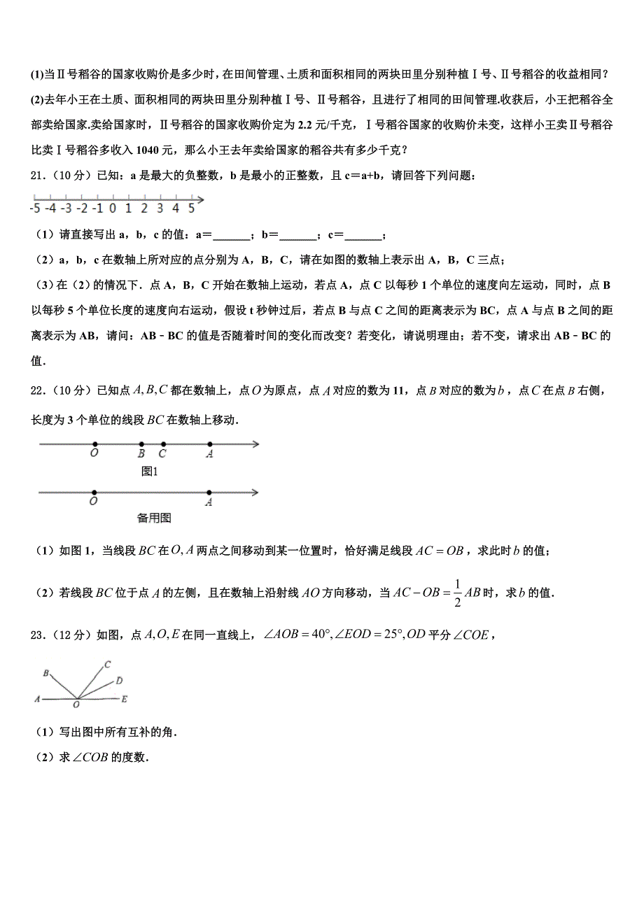 2022-2023学年福建省龙岩新罗区七年级数学第一学期期末检测模拟试题含解析.doc_第4页