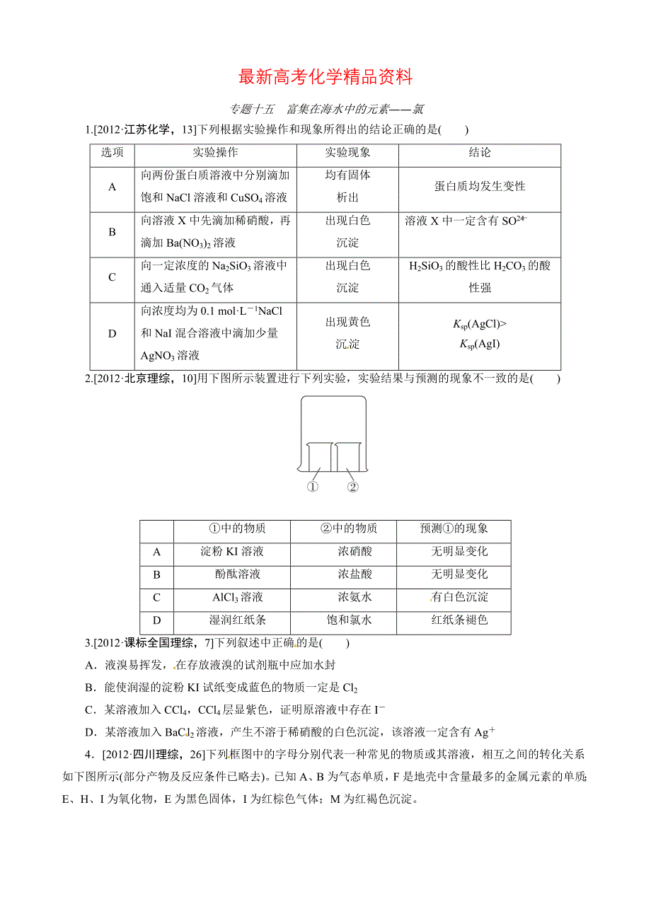 最新高考化学必考题型早知道【专题15】富集在海水中的元素——氯含答案解析_第1页