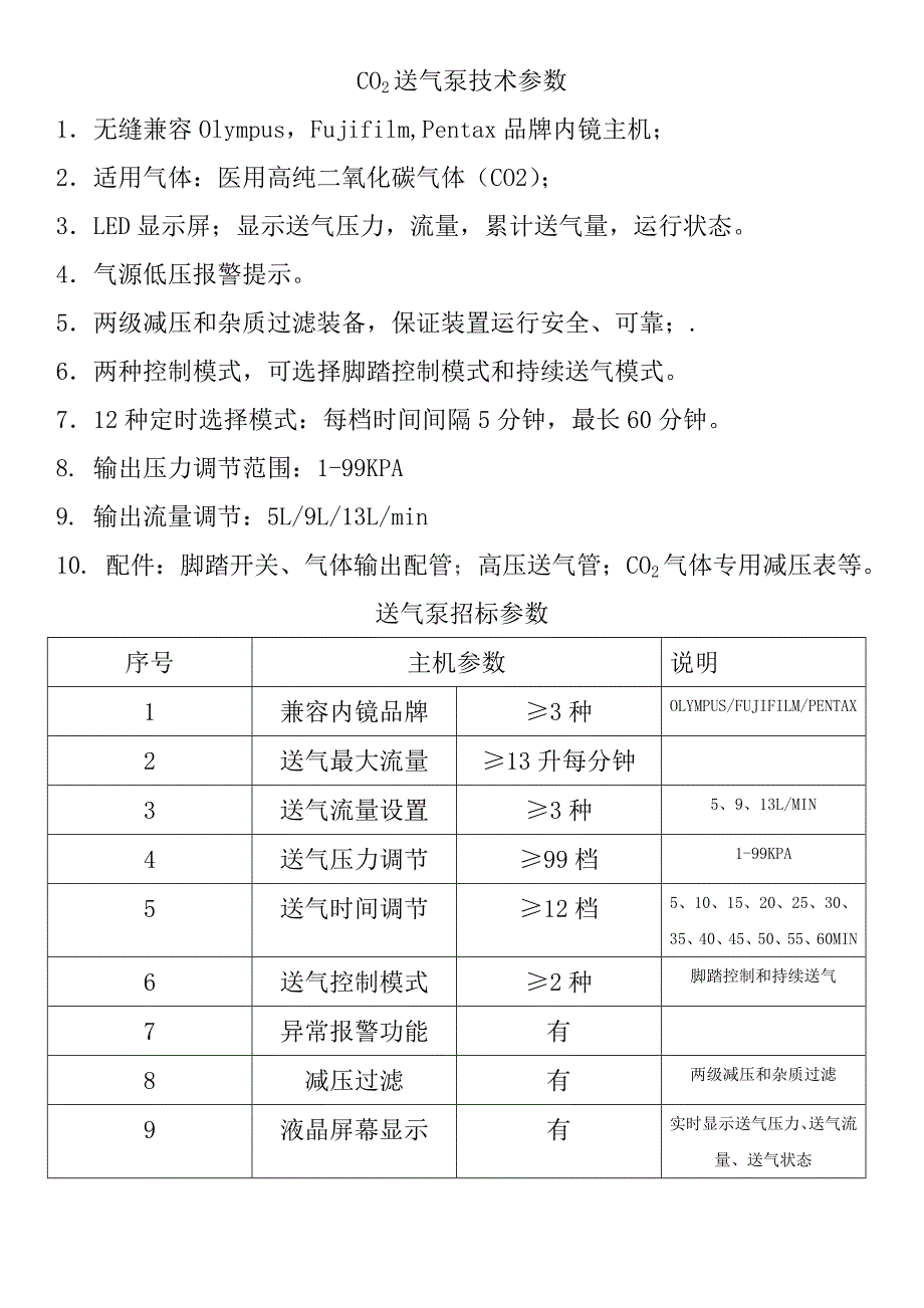 CO2送气泵技术参数_第1页