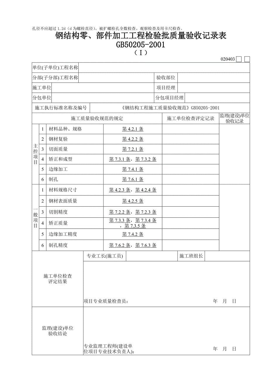 钢结构工程检验批质量验收记录表_第5页