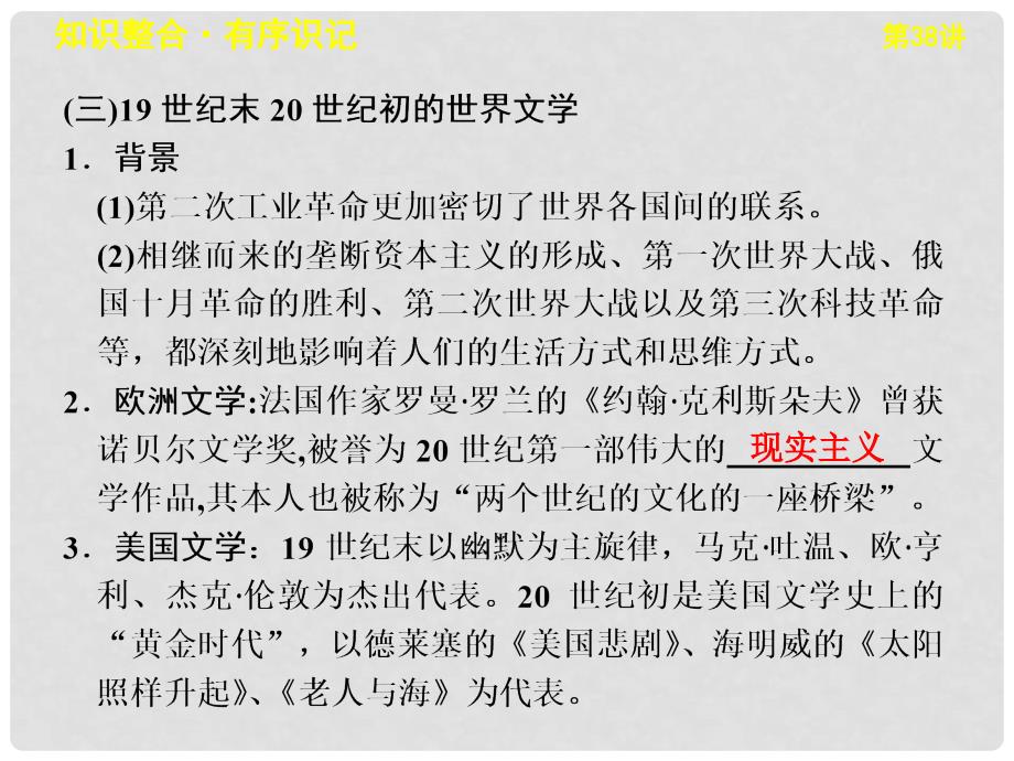 高考历史大一轮复习 专题十五 第38讲19世纪世界文学与艺术课件 人民版_第5页