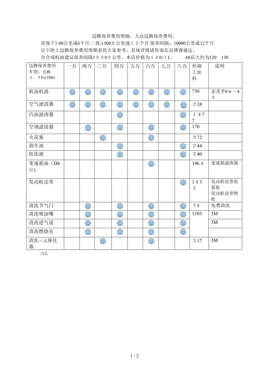 北京迈腾保养,迈腾保养费用明细_第1页