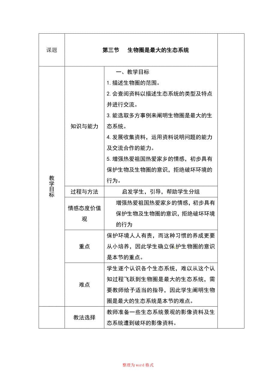 &#167;1-2-3 生物圈是最大的生态系统——参考教案Word版_第1页