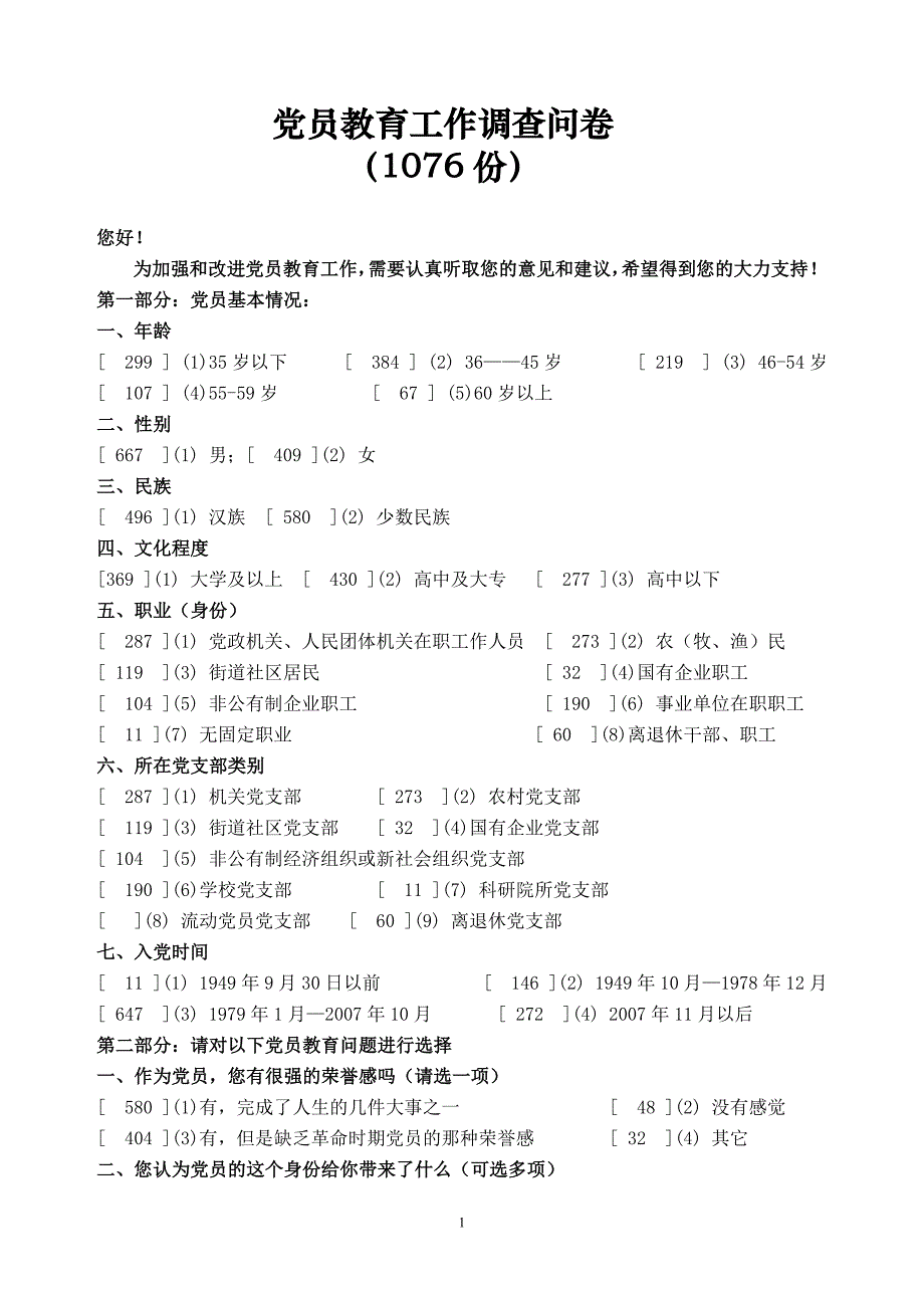 党员教育工作调查问卷(汇总).doc_第1页