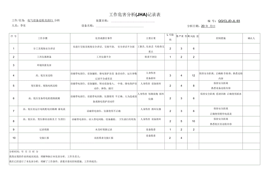 电气JHA分析单_第1页