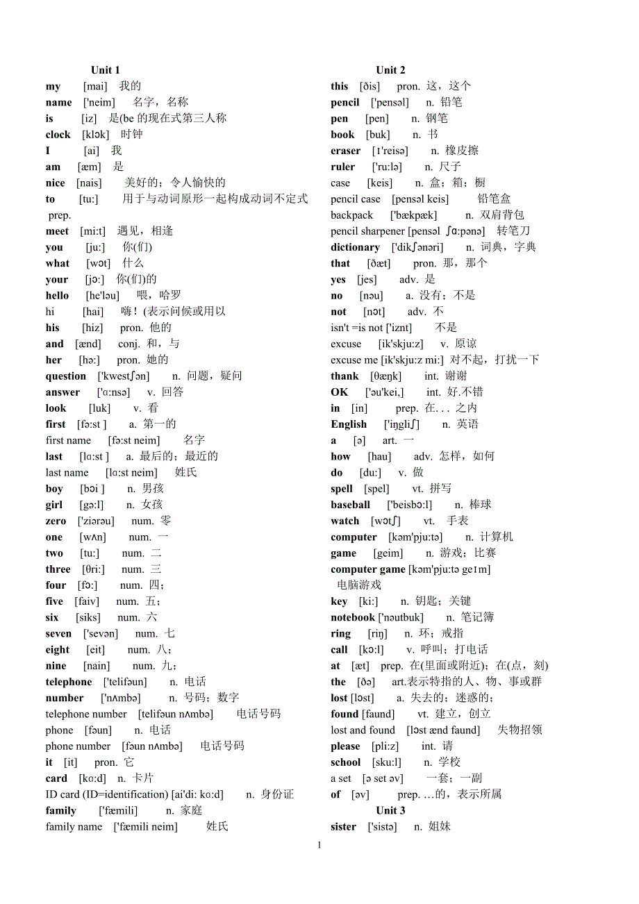 人教版七年级上册英语单词带音标整理版_第1页