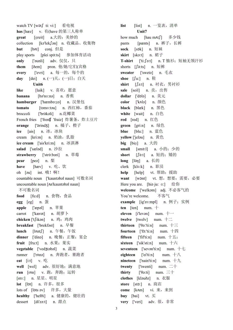 人教版七年级上册英语单词带音标整理版_第3页