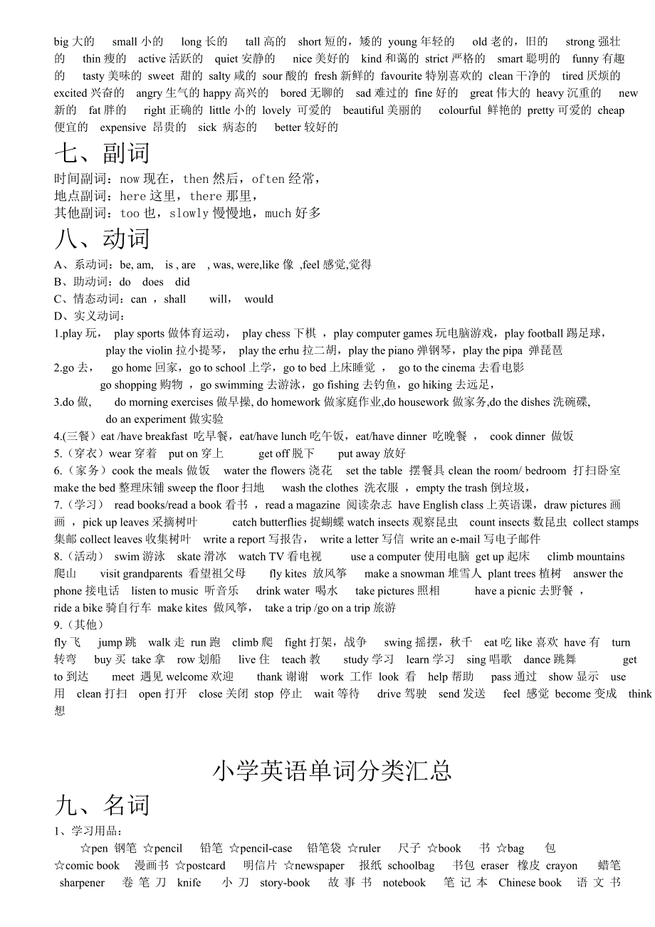 小学英语词汇分类汇总_第2页