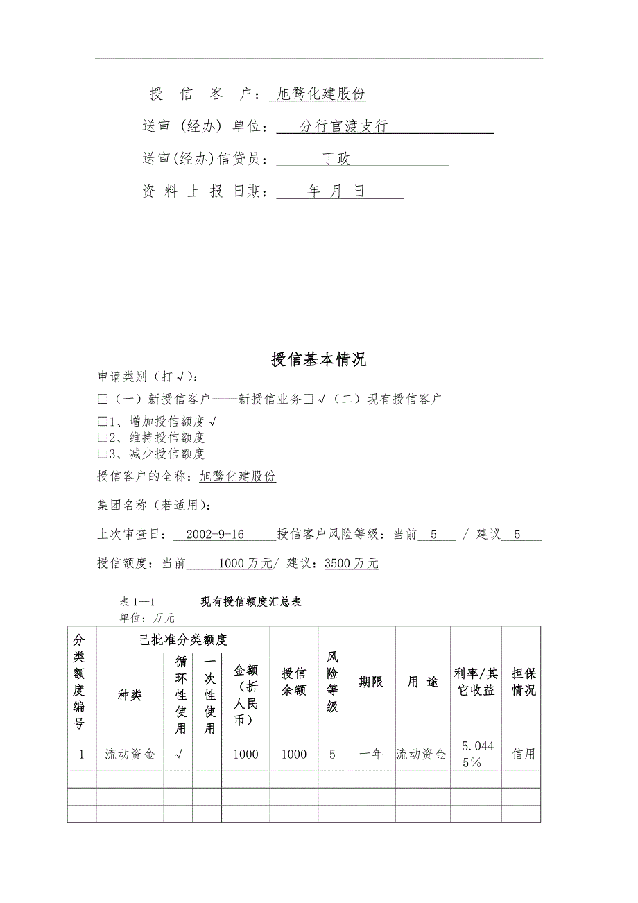 交通银行昆明分行客户授信申请书_第2页