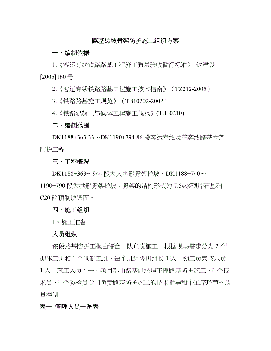 客运铁路专线路基边坡骨架防护施工组织方案_第1页