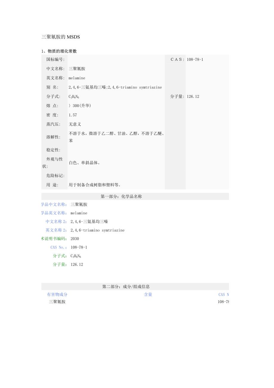 三聚氰胺的MSDS_第1页
