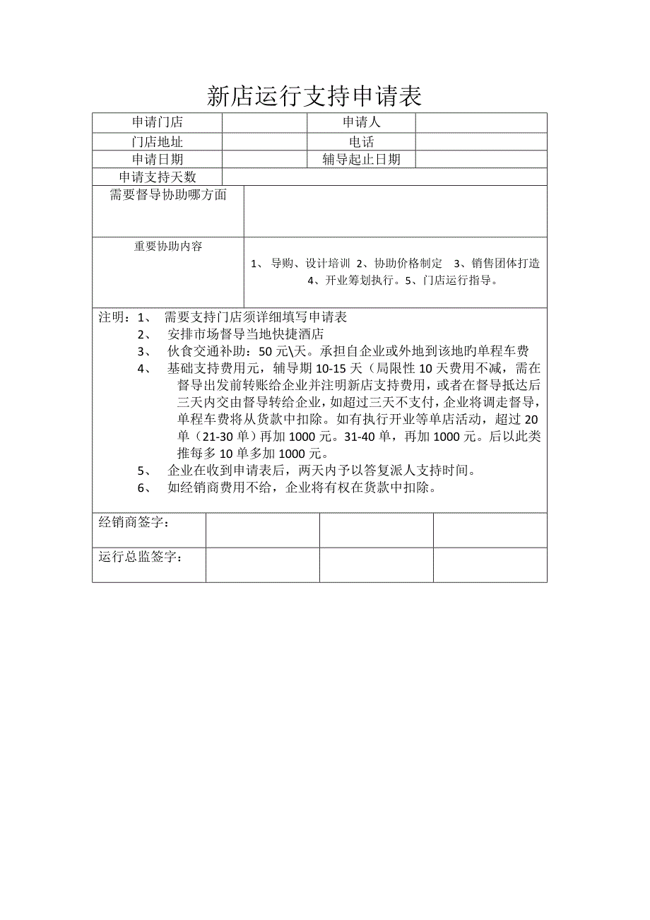 新店运营支持申请表_第1页