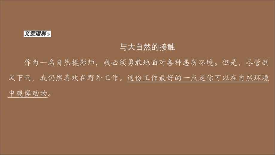 2019-2020学年新教材高中英语 Unit 5 Into the wild Period Ⅲ Developing ideas课件 外研版必修第一册_第4页