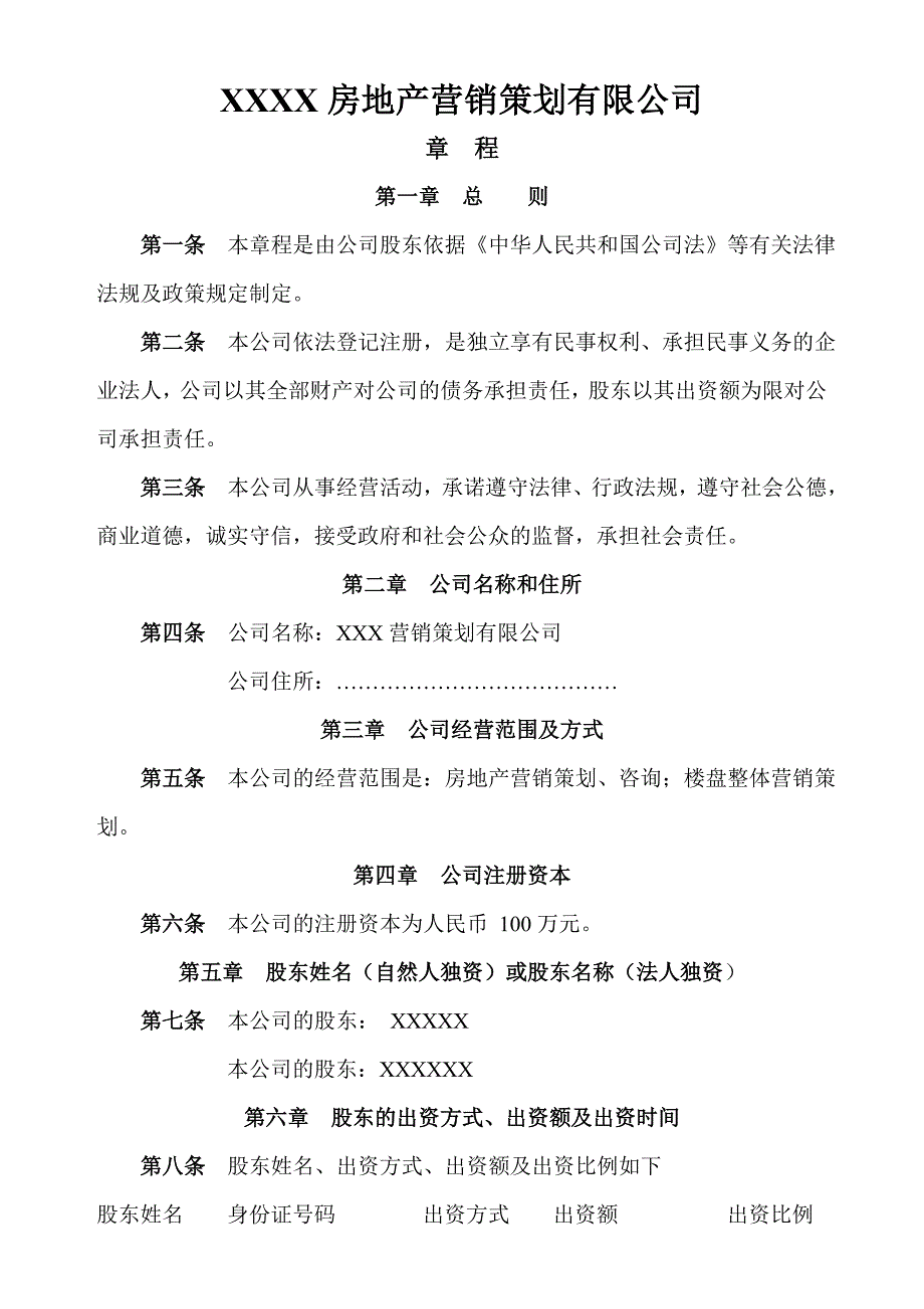 房地产营销策划公司章程_第1页