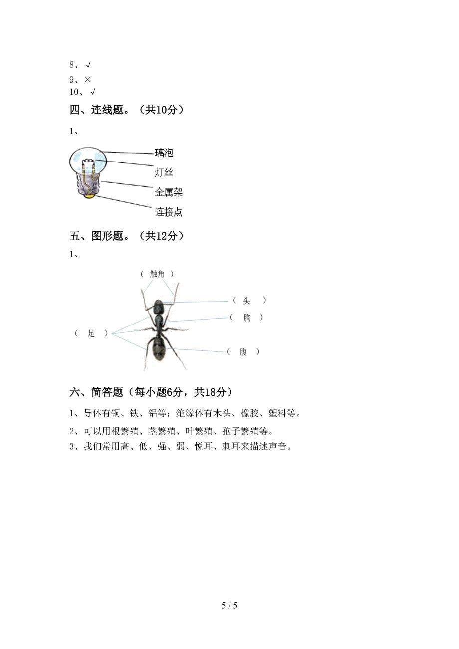 新人教版四年级科学(上册)期中质量检测卷及答案.doc_第5页