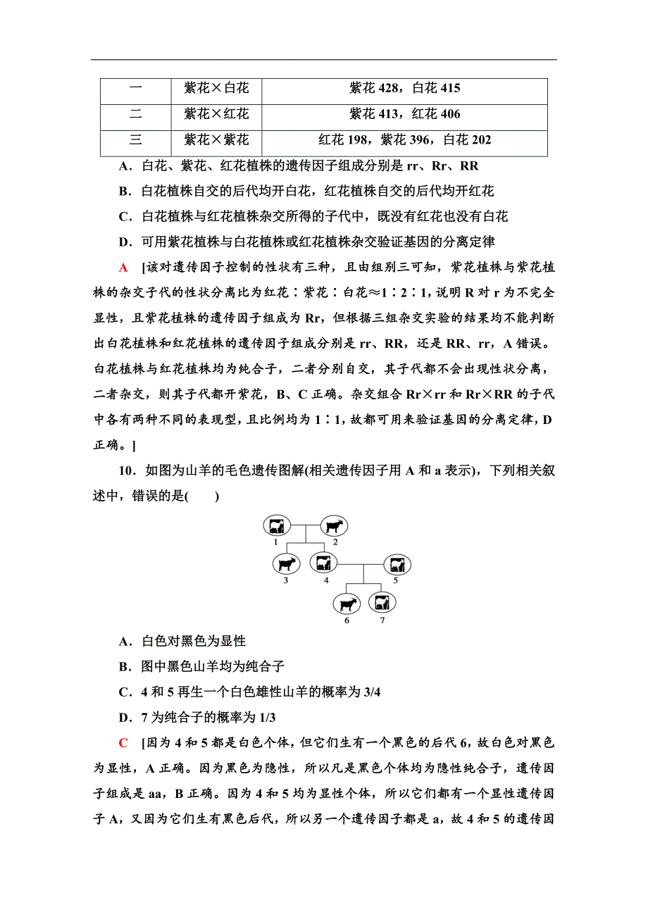 人教版生物必修二课时分层作业：2 孟德尔的豌豆杂交实验1　第2课时 Word版含解析_第4页