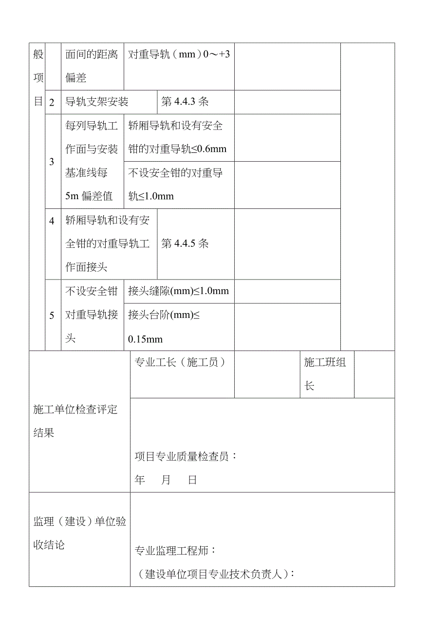 电梯导轨安装工程质量验收记录表_第2页