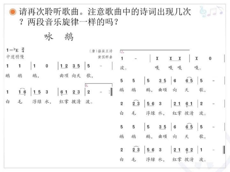 精品一年级下册音乐课件咏鹅2人教新课标版精品ppt课件_第5页