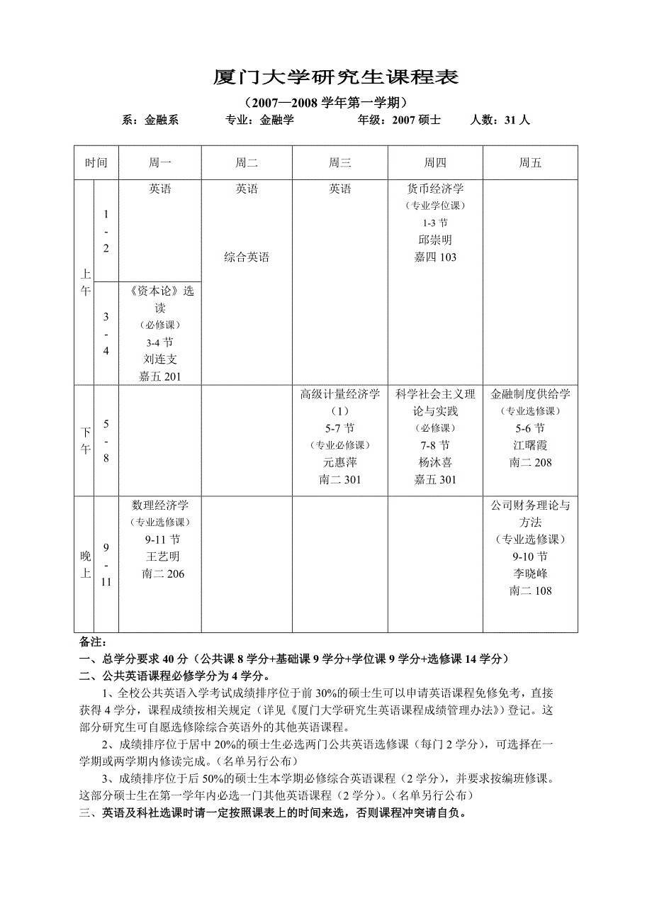 厦门大学研究生课程表_第1页