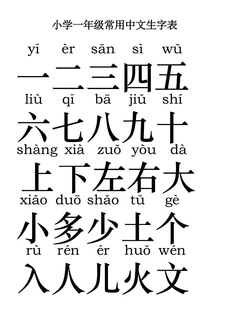 小学一年级常用汉字生字表_第1页
