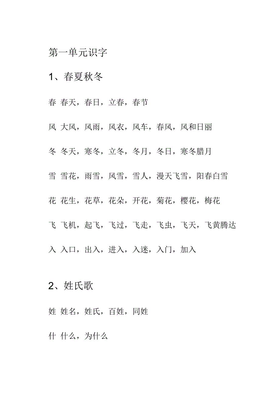 人教版小学语文一年级下册写字表_第1页
