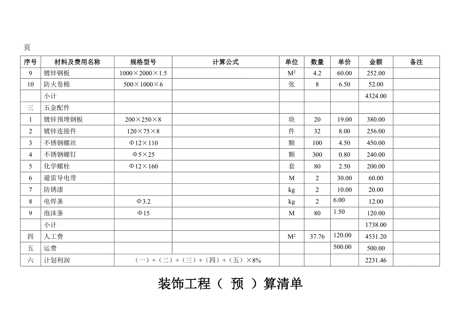 玻璃幕墙预算_第3页