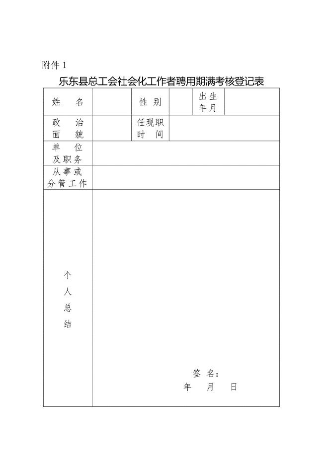 县总工会聘用社会化工作者考核表