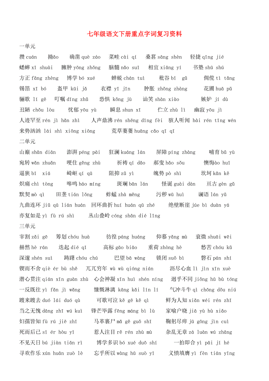 最新人教版语文七年级下册完全复习资料_第1页