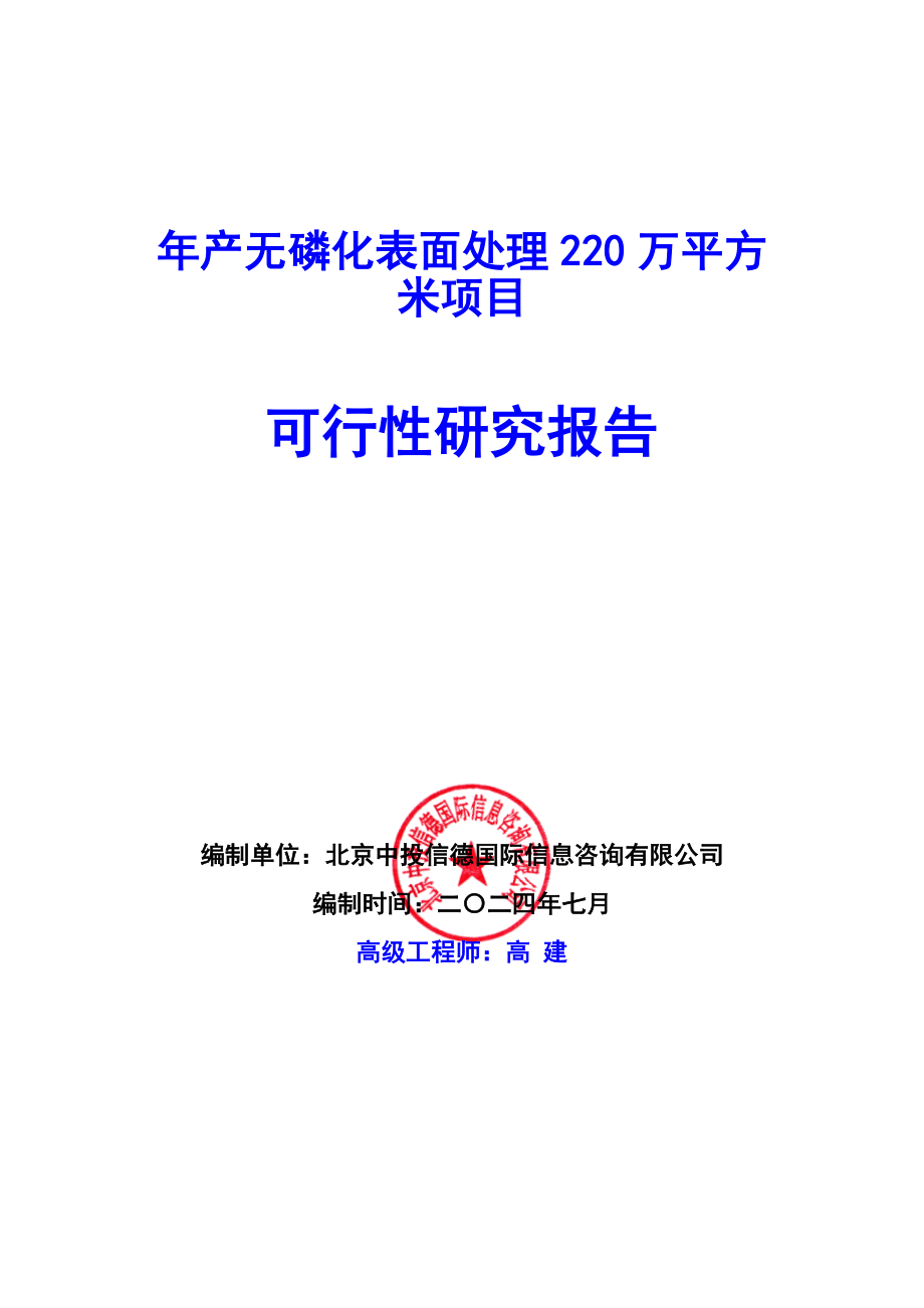 年产无磷化表面处理220万平方米项目可行性研究报告编写_第1页