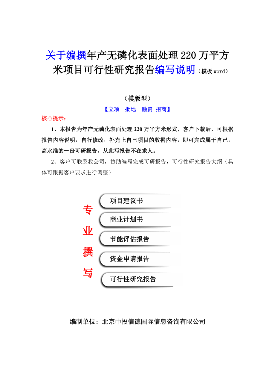 年产无磷化表面处理220万平方米项目可行性研究报告编写_第2页