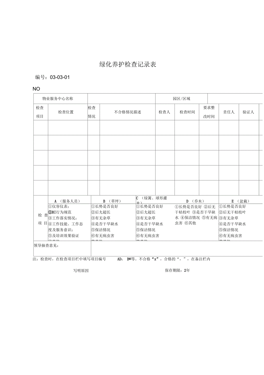 绿化养护检查记录表_第1页