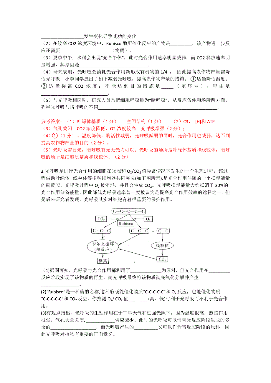 高三二轮复习生物素材：光呼吸现象归纳总结.docx_第3页