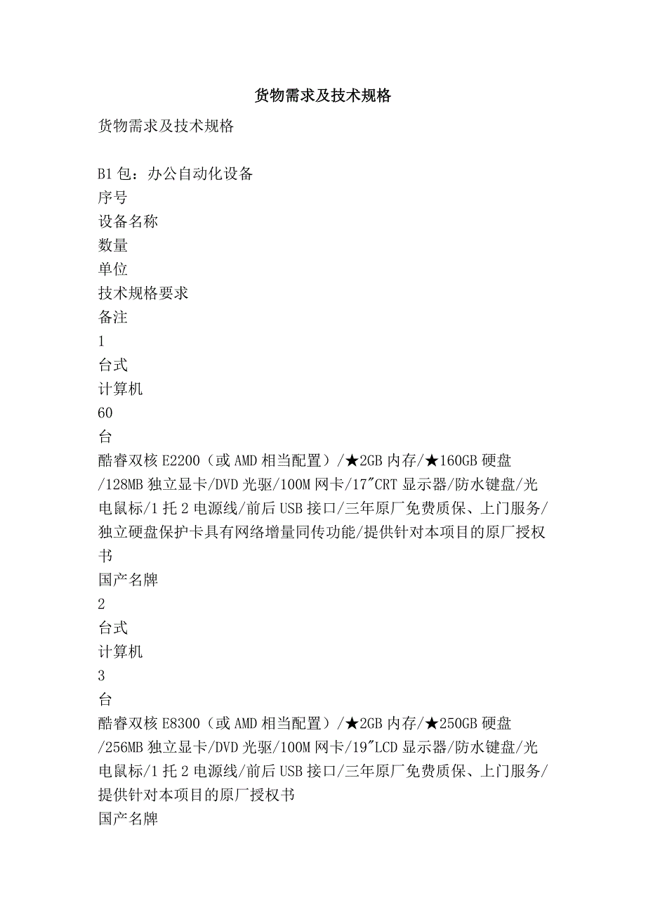 货物需求及技术规格.doc_第1页