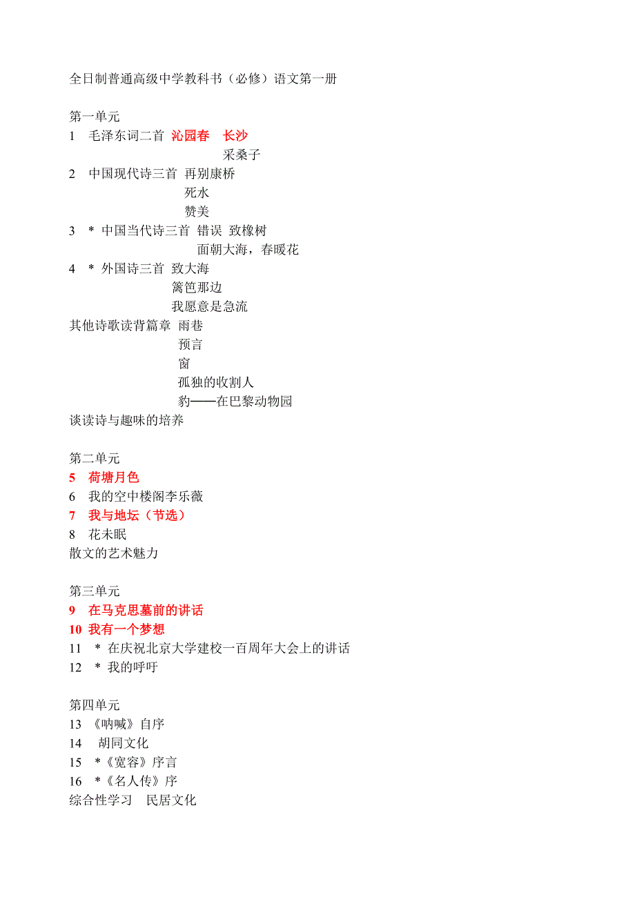 全日制普通高级中学教科书(必修)语文目录.doc_第1页