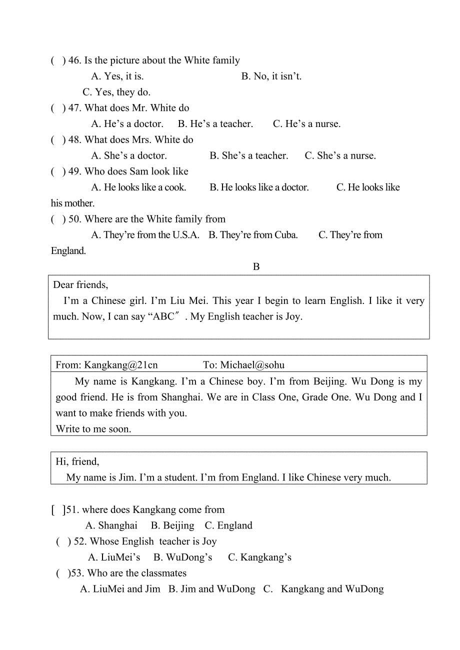 2023年仁爱版初一英语上期中考试卷及听力材料2.docx_第5页