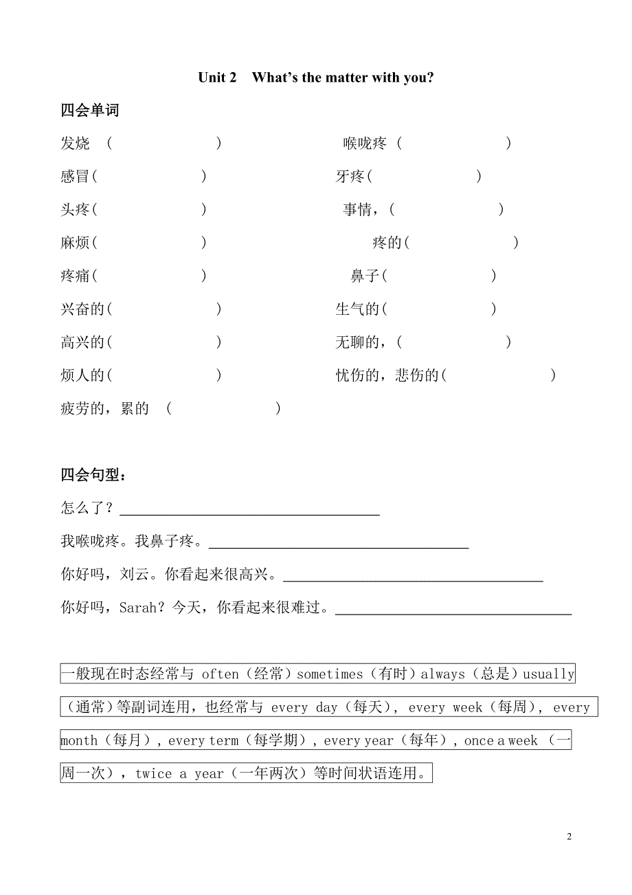 英语毕业总复习六年级下册单词与句子检测练习.doc_第2页